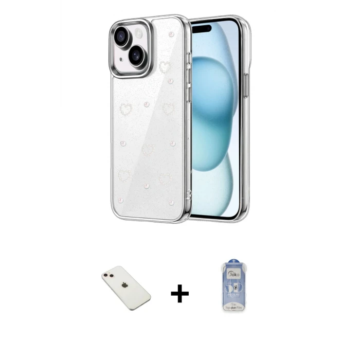 ieg™ iPhone 14 Kılıf Yörünge Form - Siyah Joko Magic 5D Cam + Diamond Kamera Lens - PE