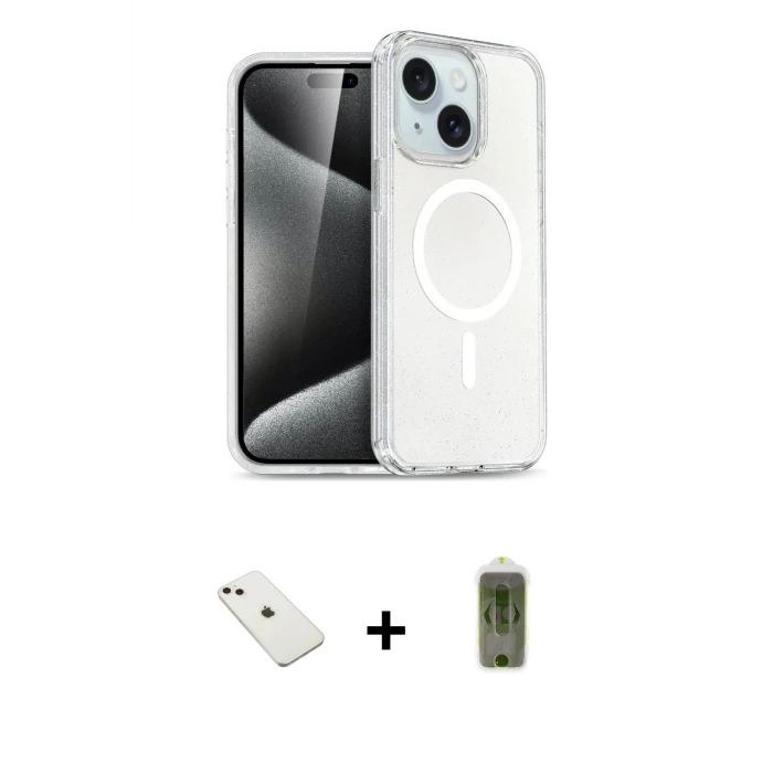 ieg™ iPhone 14 Nova Asil Prime - Siyah Joko Magic 5D Hayalet Cam + Pembe Diamond Kamera Lens