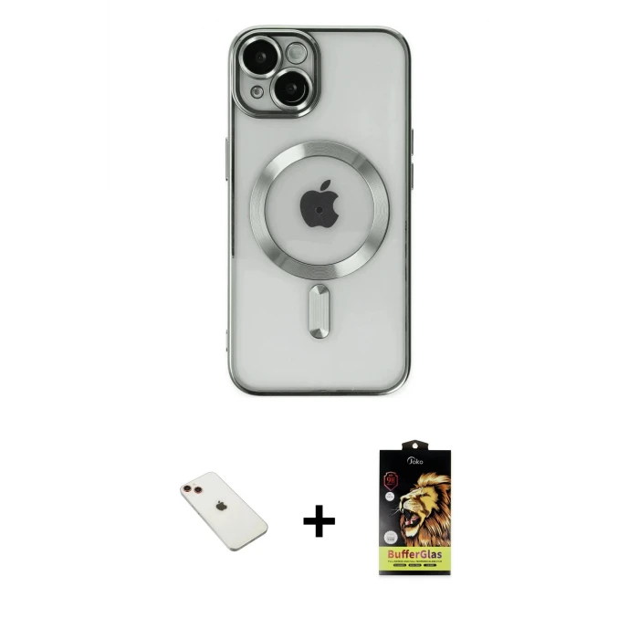 ieg™ iPhone 14 Nova Işık Özel Seri - Siyah Buffer Cam Ekran Koruyucu + Kırmızı Diamond Kamera Lens