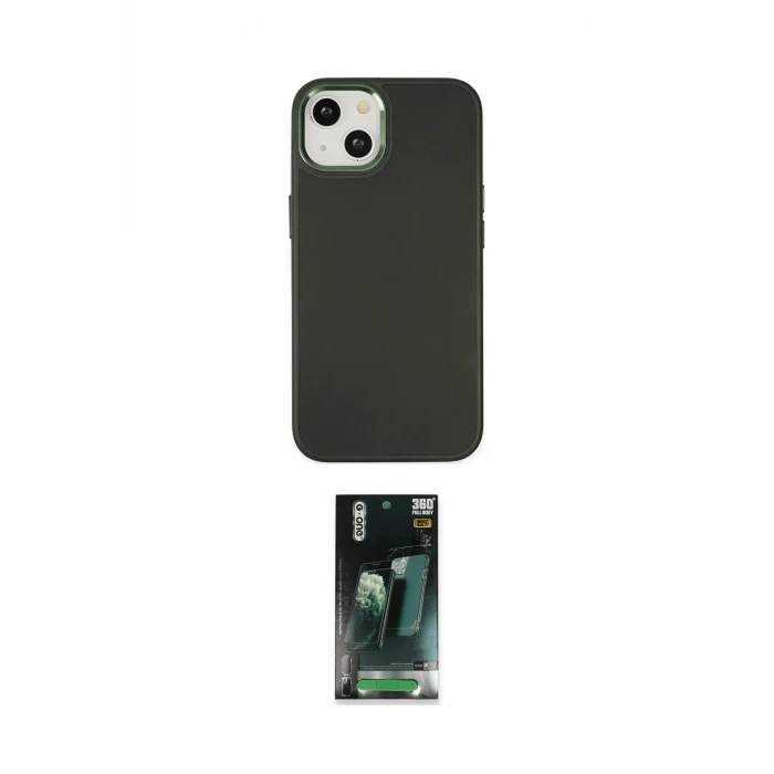 ieg™ iPhone 14 Plus Kılıf Çekirdek Çizgi - Siyah 360 Mat Full Body Arka Koruyucu