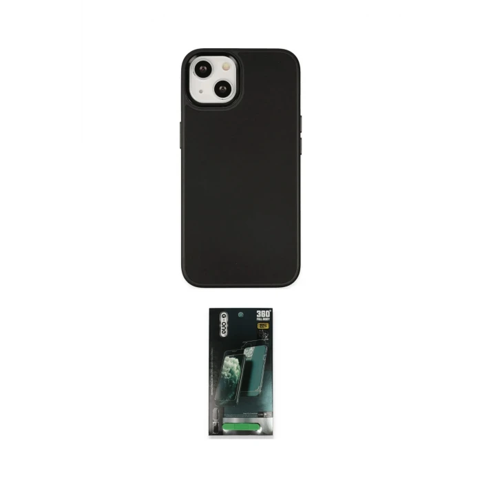 ieg™ iPhone 14 Plus Kılıf Çekirdek Çizgi - Siyah 360 Mat Full Body Arka Koruyucu