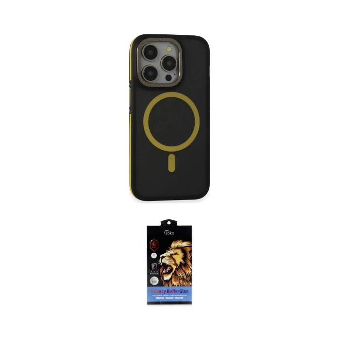 ieg™ iPhone 14 Pro Kılıf Ahenk Form Serisi - Siyah Buffer Hayalet Cam Ekran Koruyucu
