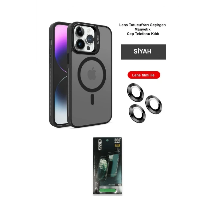 ieg™ iPhone 14 Pro Kılıf Akış Form - Siyah 360 Mat Full Body Arka Koruyucu