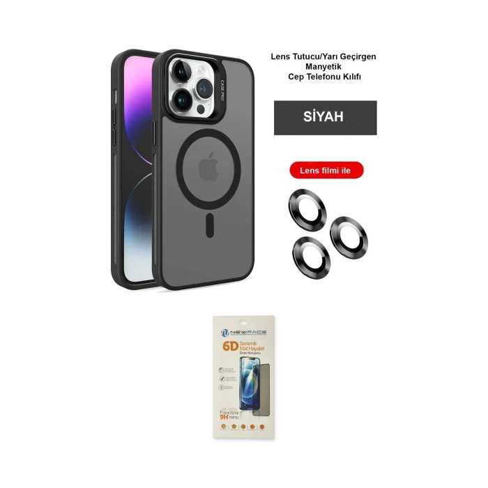 ieg™ iPhone 14 Pro Kılıf Akış Form - Siyah 6D Mat Seramik Hayalet Nano Ekran Koruyucu