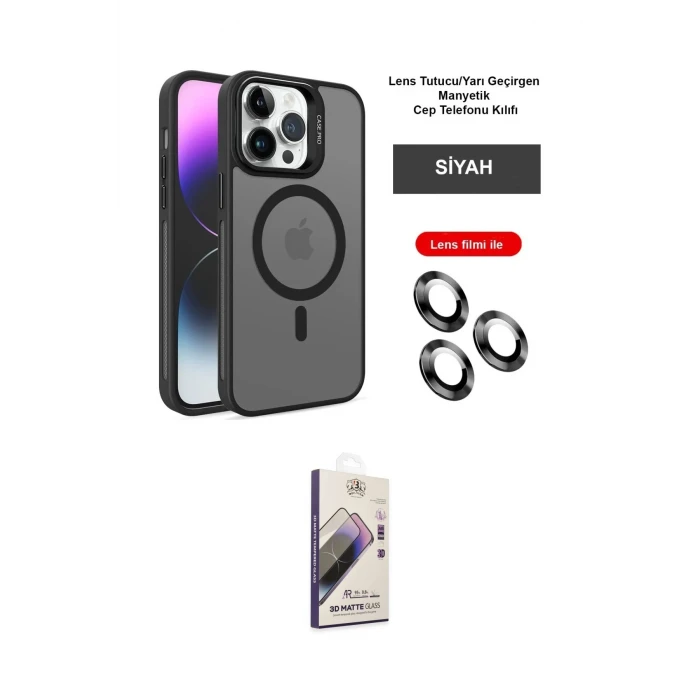 ieg™ iPhone 14 Pro Kılıf Akış Form - Siyah Bilvis 3D Mat Cam Ekran Koruyucu