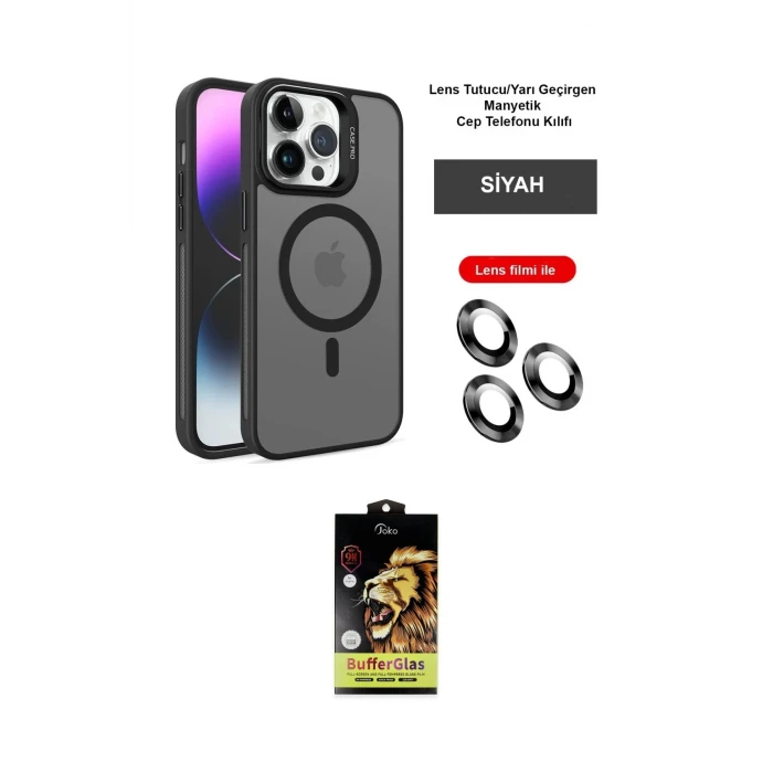ieg™ iPhone 14 Pro Kılıf Akış Form - Siyah Buffer Cam Ekran Koruyucu