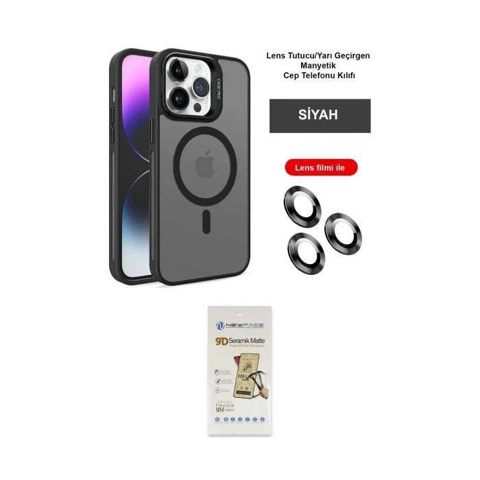 ieg™ iPhone 14 Pro Kılıf Akış Form - Siyah Mat Seramik Nano Ekran Koruyucu
