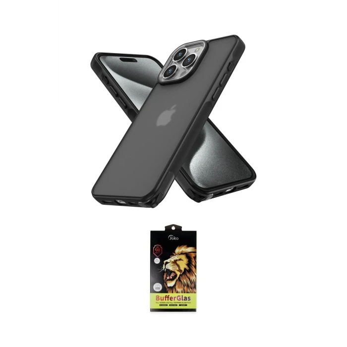 ieg™ iPhone 14 Pro Kılıf Atlas Form - Siyah Buffer Cam Ekran Koruyucu