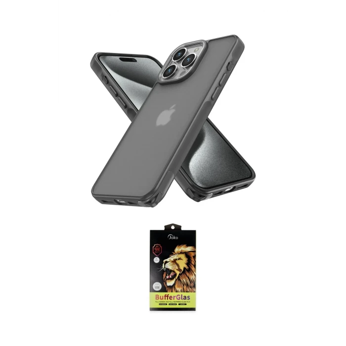 ieg™ iPhone 14 Pro Kılıf Atlas Form - Siyah Buffer Cam Ekran Koruyucu