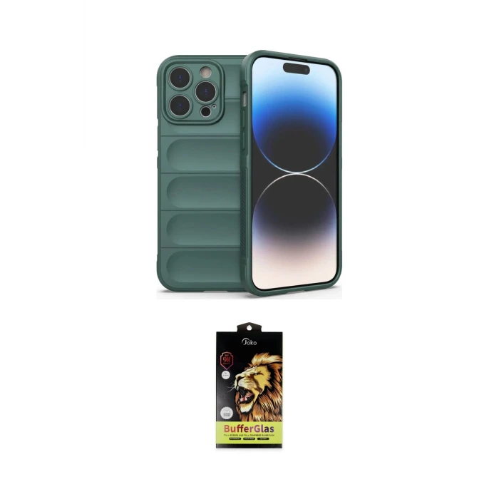 ieg™ iPhone 14 Pro Kılıf Atlas Koleksiyonu - Siyah Buffer Cam Ekran Koruyucu