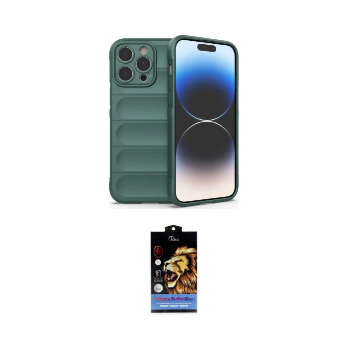 ieg™ iPhone 14 Pro Kılıf Atlas Koleksiyonu - Siyah Buffer Hayalet Cam Ekran Koruyucu