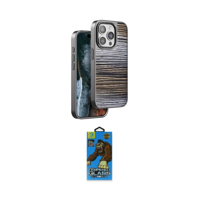 ieg™ iPhone 14 Pro Kılıf Atlas Minimal Özel Seri - Siyah 18D Cam Ekran Koruyucu