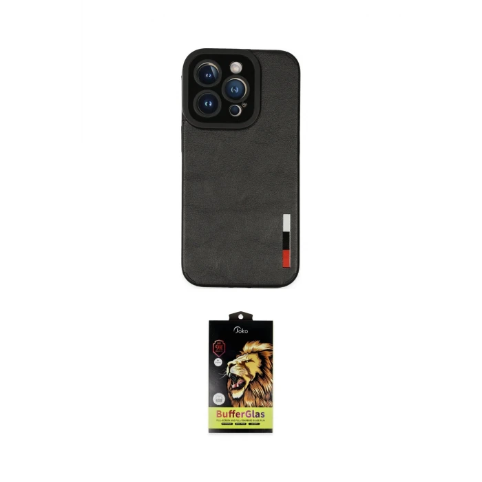 ieg™ iPhone 14 Pro Kılıf Doruk Asil Koleksiyonu - Siyah Buffer Cam Ekran Koruyucu