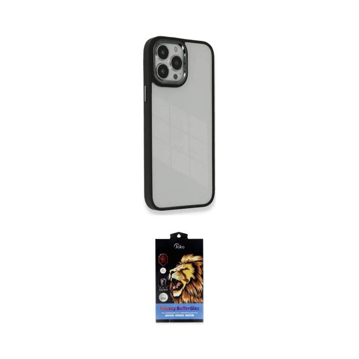 ieg™ iPhone 14 Pro Kılıf Eksen Doku Prime - Siyah Buffer Hayalet Cam Ekran Koruyucu