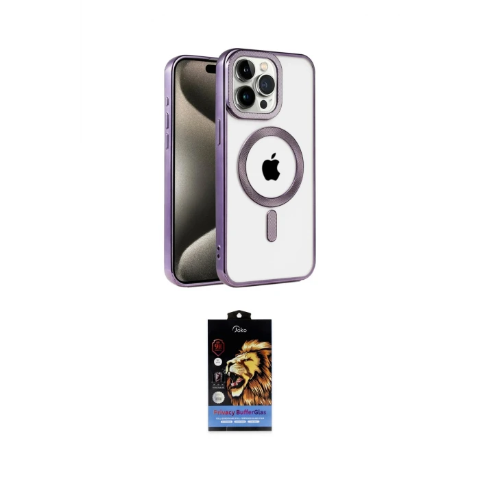 ieg™ iPhone 14 Pro Kılıf Eksen Form Koleksiyonu - Siyah Buffer Hayalet Cam Ekran Koruyucu