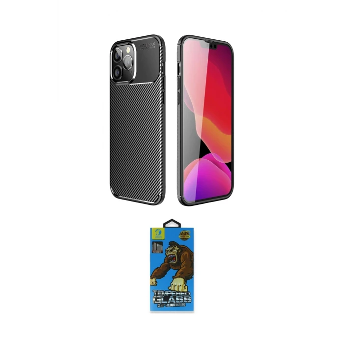 ieg™ iPhone 14 Pro Kılıf Eksen Form Prime - Siyah 18D Cam Ekran Koruyucu