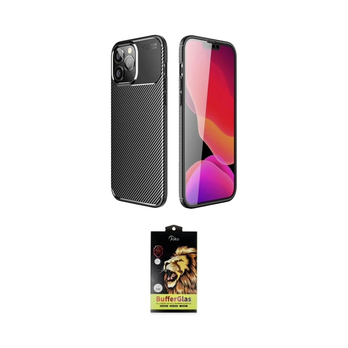 ieg™ iPhone 14 Pro Kılıf Eksen Form Prime - Siyah Buffer Cam Ekran Koruyucu