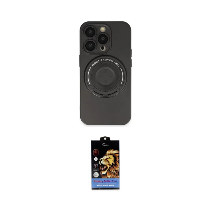 ieg™ iPhone 14 Pro Kılıf Eksen Klasik Prime - Siyah Buffer Hayalet Cam Ekran Koruyucu
