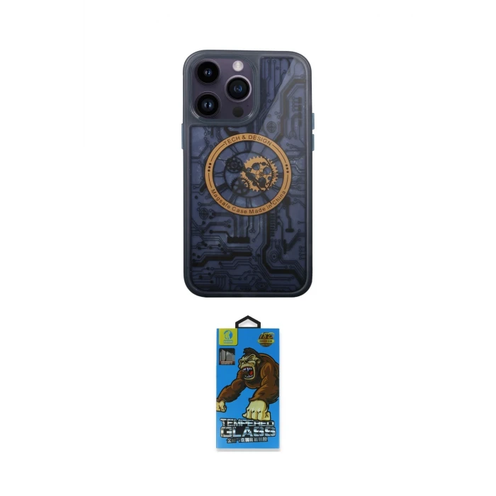 ieg™ iPhone 14 Pro Kılıf İz Form - Siyah 18D Cam Ekran Koruyucu