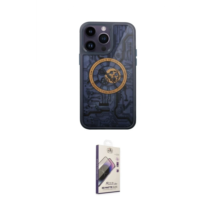 ieg™ iPhone 14 Pro Kılıf İz Form - Siyah Bilvis 3D Mat Cam Ekran Koruyucu