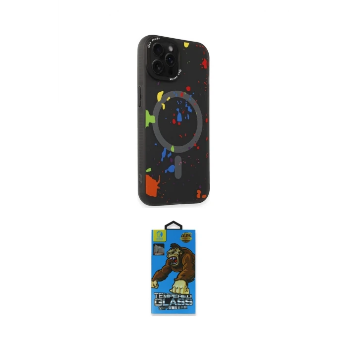 ieg™ iPhone 14 Pro Kılıf Kozmos Doku - Siyah 18D Cam Ekran Koruyucu