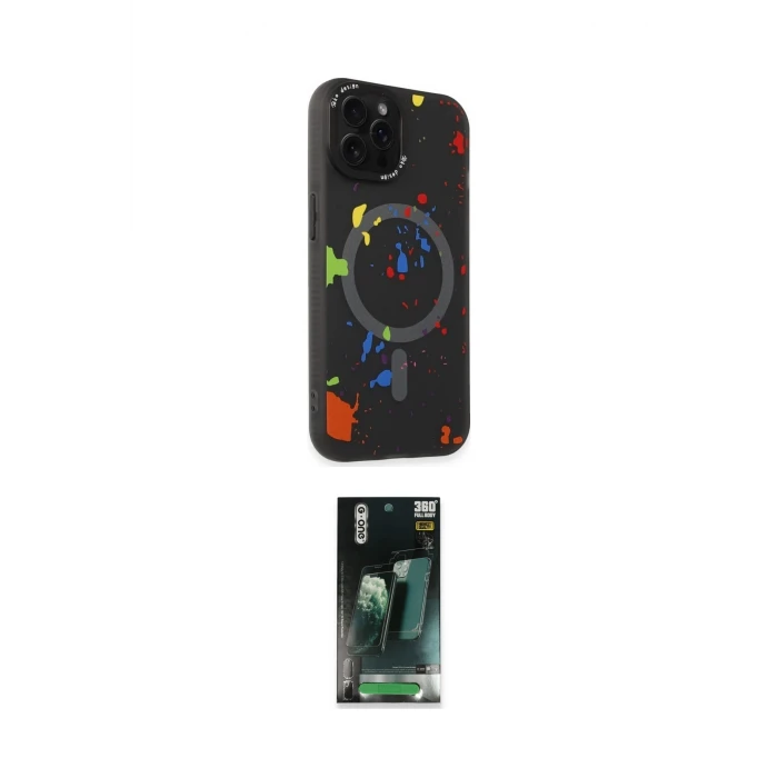 ieg™ iPhone 14 Pro Kılıf Kozmos Doku - Siyah 360 Mat Full Body Arka Koruyucu