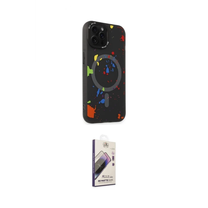 ieg™ iPhone 14 Pro Kılıf Kozmos Doku - Siyah Bilvis 3D Mat Cam Ekran Koruyucu