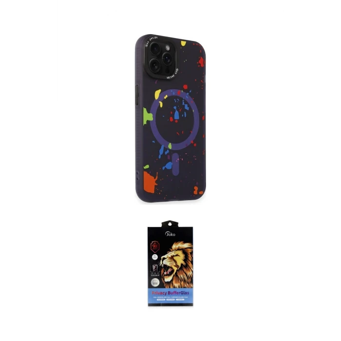 ieg™ iPhone 14 Pro Kılıf Kozmos Doku - Siyah Buffer Hayalet Cam Ekran Koruyucu