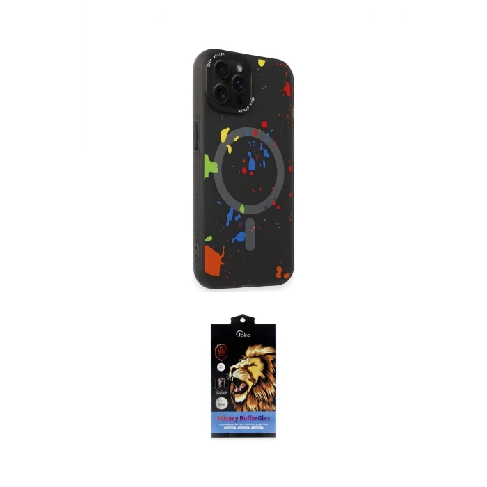 ieg™ iPhone 14 Pro Kılıf Kozmos Doku - Siyah Buffer Hayalet Cam Ekran Koruyucu