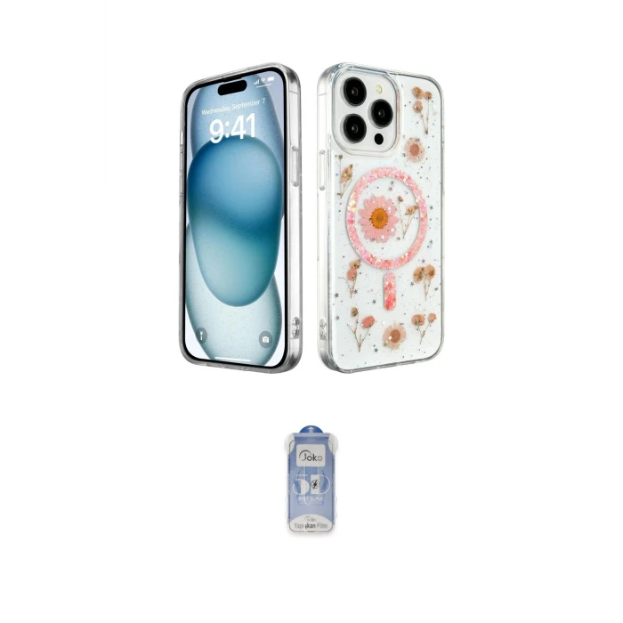 ieg™ iPhone 14 Pro Kılıf Kozmos Doku - Siyah Joko Magic 5D Cam