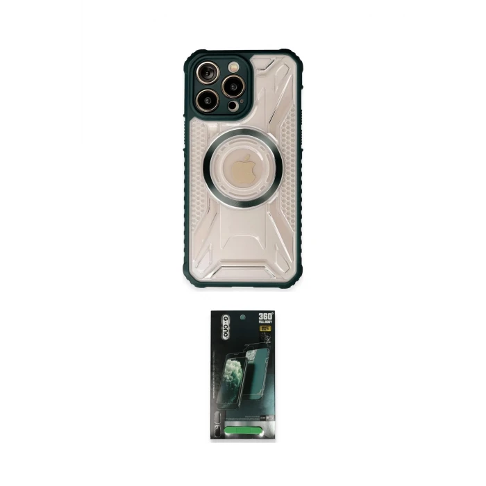 ieg™ iPhone 14 Pro Kılıf Kutup Modern - Siyah 360 Mat Full Body Arka Koruyucu