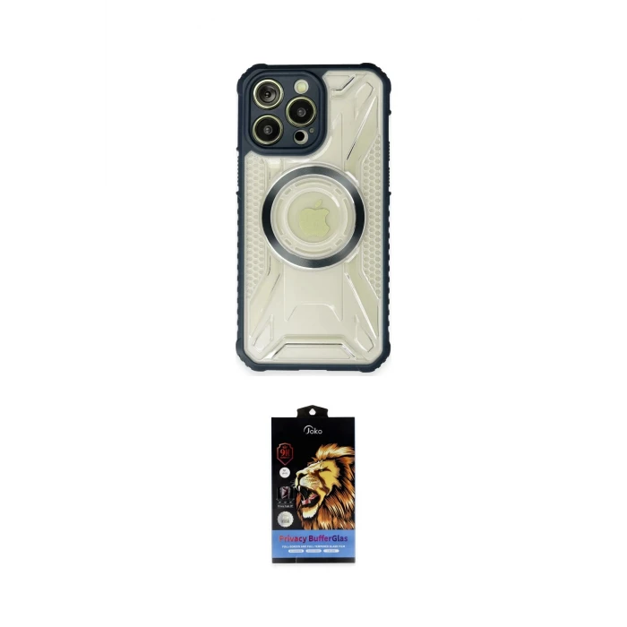 ieg™ iPhone 14 Pro Kılıf Kutup Modern - Siyah Buffer Hayalet Cam Ekran Koruyucu