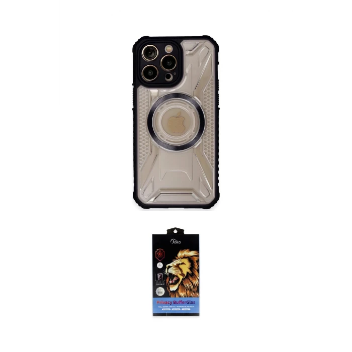 ieg™ iPhone 14 Pro Kılıf Kutup Modern - Siyah Buffer Hayalet Cam Ekran Koruyucu