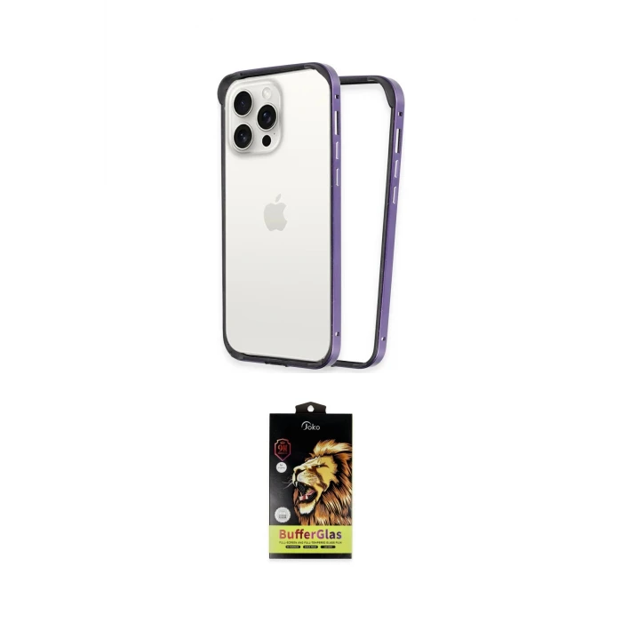 ieg™ iPhone 14 Pro Kılıf Pusula Asil Koleksiyonu - Siyah Buffer Cam Ekran Koruyucu