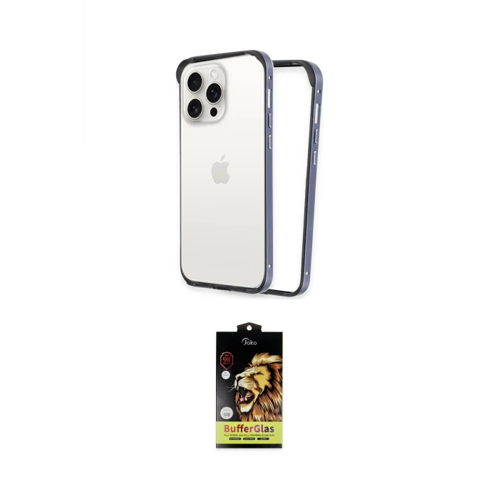 ieg™ iPhone 14 Pro Kılıf Pusula Asil Koleksiyonu - Siyah Buffer Cam Ekran Koruyucu