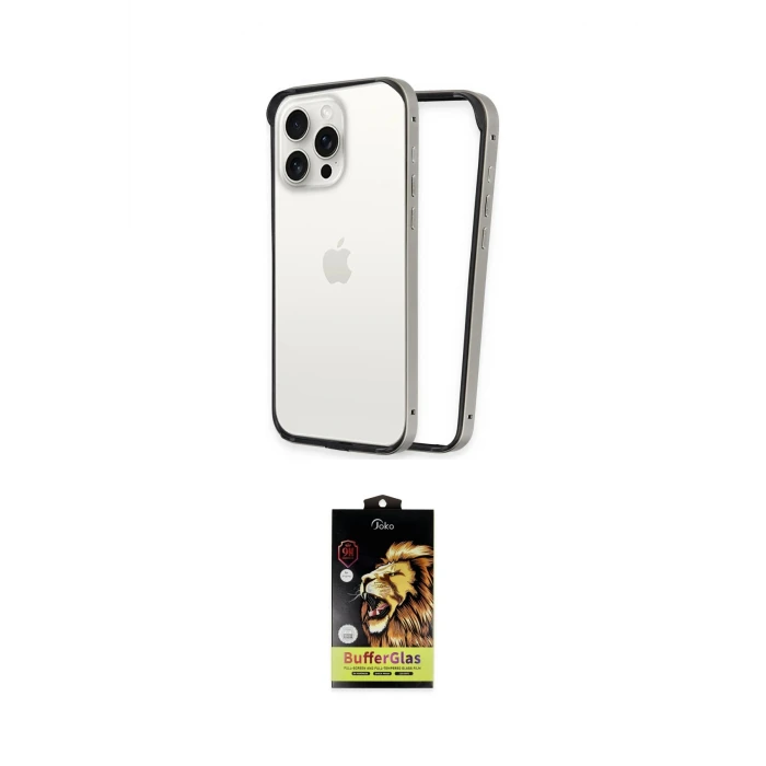 ieg™ iPhone 14 Pro Kılıf Pusula Asil Koleksiyonu - Siyah Buffer Cam Ekran Koruyucu