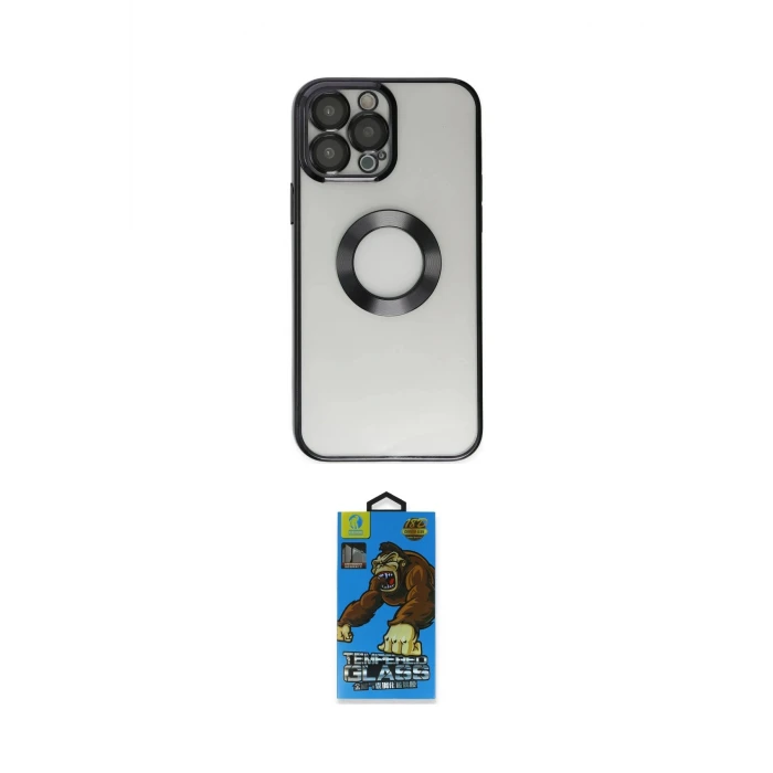 ieg™ iPhone 14 Pro Kılıf Pusula Form - Siyah 18D Cam Ekran Koruyucu