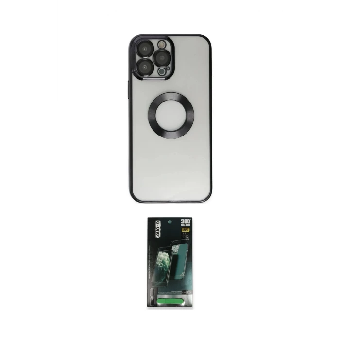 ieg™ iPhone 14 Pro Kılıf Pusula Form - Siyah 360 Mat Full Body Arka Koruyucu