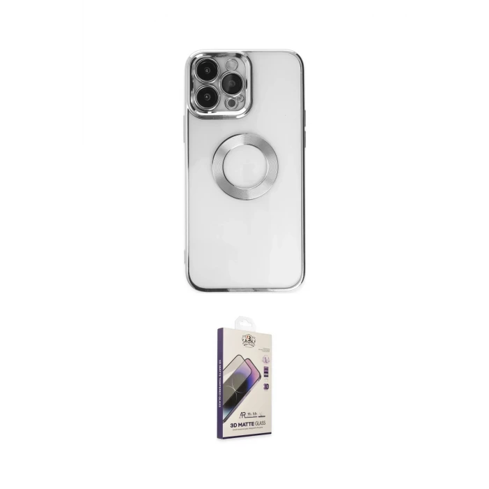 ieg™ iPhone 14 Pro Kılıf Pusula Form - Siyah Bilvis 3D Mat Cam Ekran Koruyucu