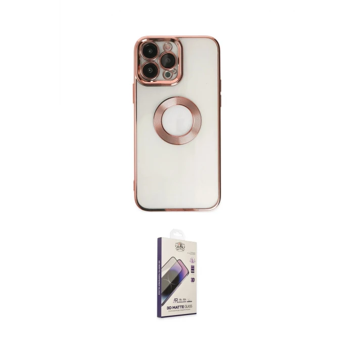 ieg™ iPhone 14 Pro Kılıf Pusula Form - Siyah Bilvis 3D Mat Cam Ekran Koruyucu