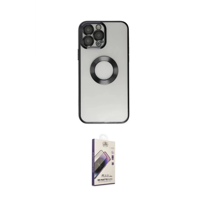 ieg™ iPhone 14 Pro Kılıf Pusula Form - Siyah Bilvis 3D Mat Cam Ekran Koruyucu
