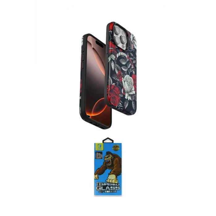 ieg™ iPhone 14 Pro Kılıf Siluet Doku - Siyah 18D Cam Ekran Koruyucu