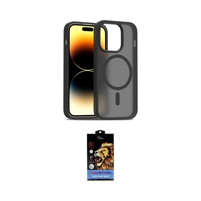 ieg™ iPhone 14 Pro Kılıf Siluet Minimal Prime - Siyah Buffer Hayalet Cam Ekran Koruyucu