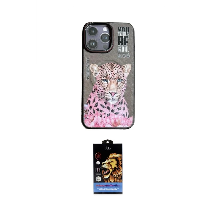 ieg™ iPhone 14 Pro Kılıf Siluet Modern Özel Seri - Siyah Buffer Hayalet Cam Ekran Koruyucu