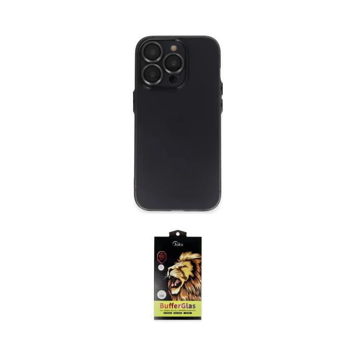 ieg™ iPhone 14 Pro Kılıf Ufuk Minimal Özel Seri - Siyah Buffer Cam Ekran Koruyucu