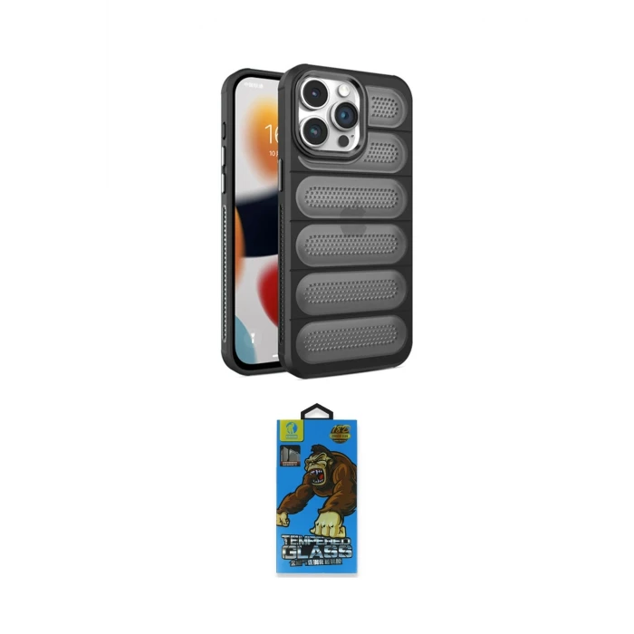 ieg™ iPhone 14 Pro Kılıf Yadigar Doku Özel Seri - Siyah 18D Cam Ekran Koruyucu