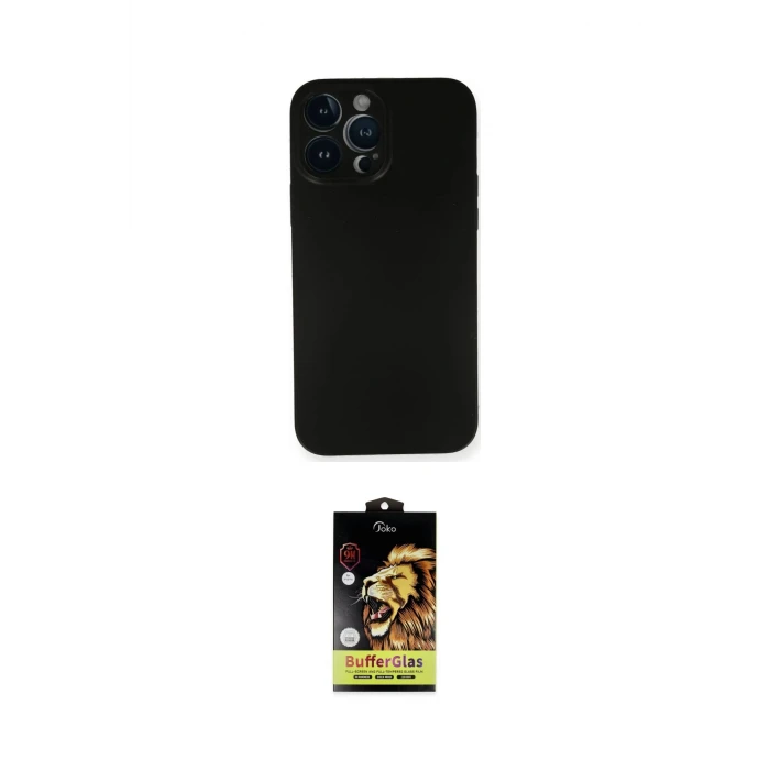 ieg™ iPhone 14 Pro Kılıf Yadigar Yansıma Serisi - Siyah Buffer Cam Ekran Koruyucu