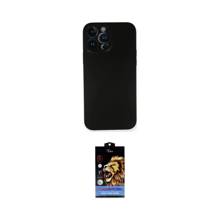 ieg™ iPhone 14 Pro Kılıf Yadigar Yansıma Serisi - Siyah Buffer Hayalet Cam Ekran Koruyucu