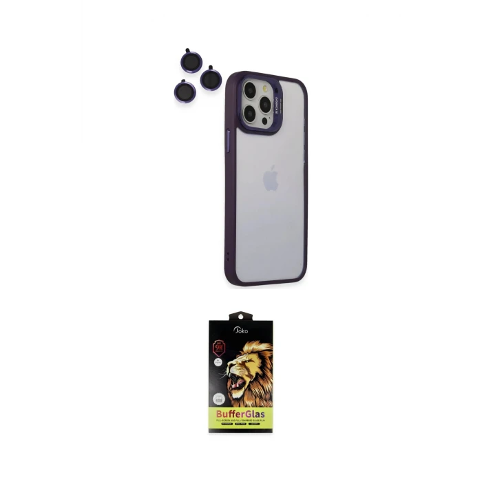 ieg™ iPhone 14 Pro Kılıf Yankı Asil Serisi - Siyah Buffer Cam Ekran Koruyucu