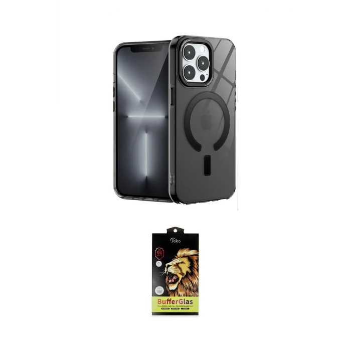 ieg™ iPhone 14 Pro Kılıf Yankı Çizgi - Siyah Buffer Cam Ekran Koruyucu